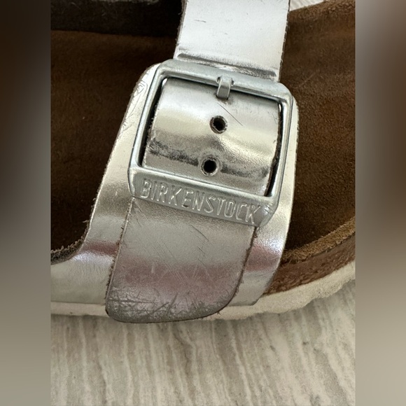 Birkenstock Metallic Silver Buckle Sandals - Picture 2 of 4